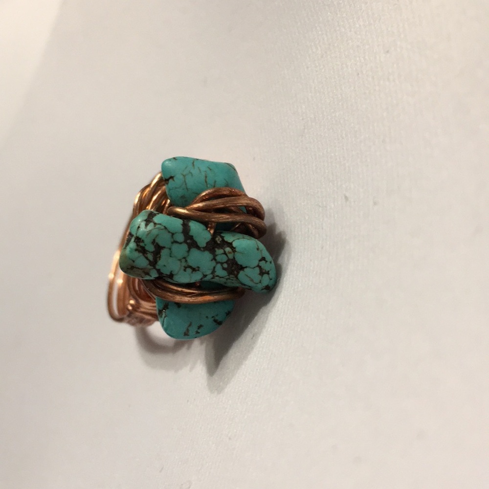 Copper Wire Wrapped Ring With Turquoise Beads - image 4